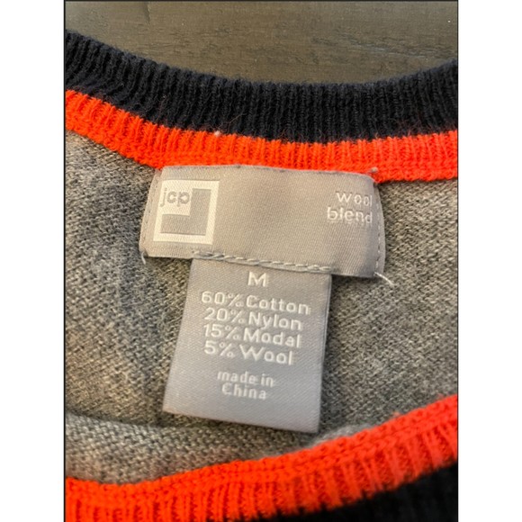 JCP Gray sweater -Navy and Orange Trim - Sz M - Picture 5 of 10
